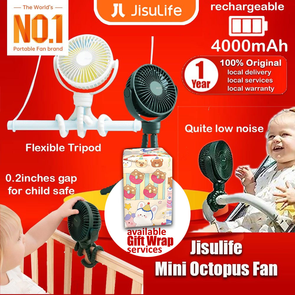 Picture of Jisulife Malaysia Child Safe Low Noise Stroller Car Seat Rotatable Flexible Tripod Mini Rechargeable Fan FA40A  (Green)