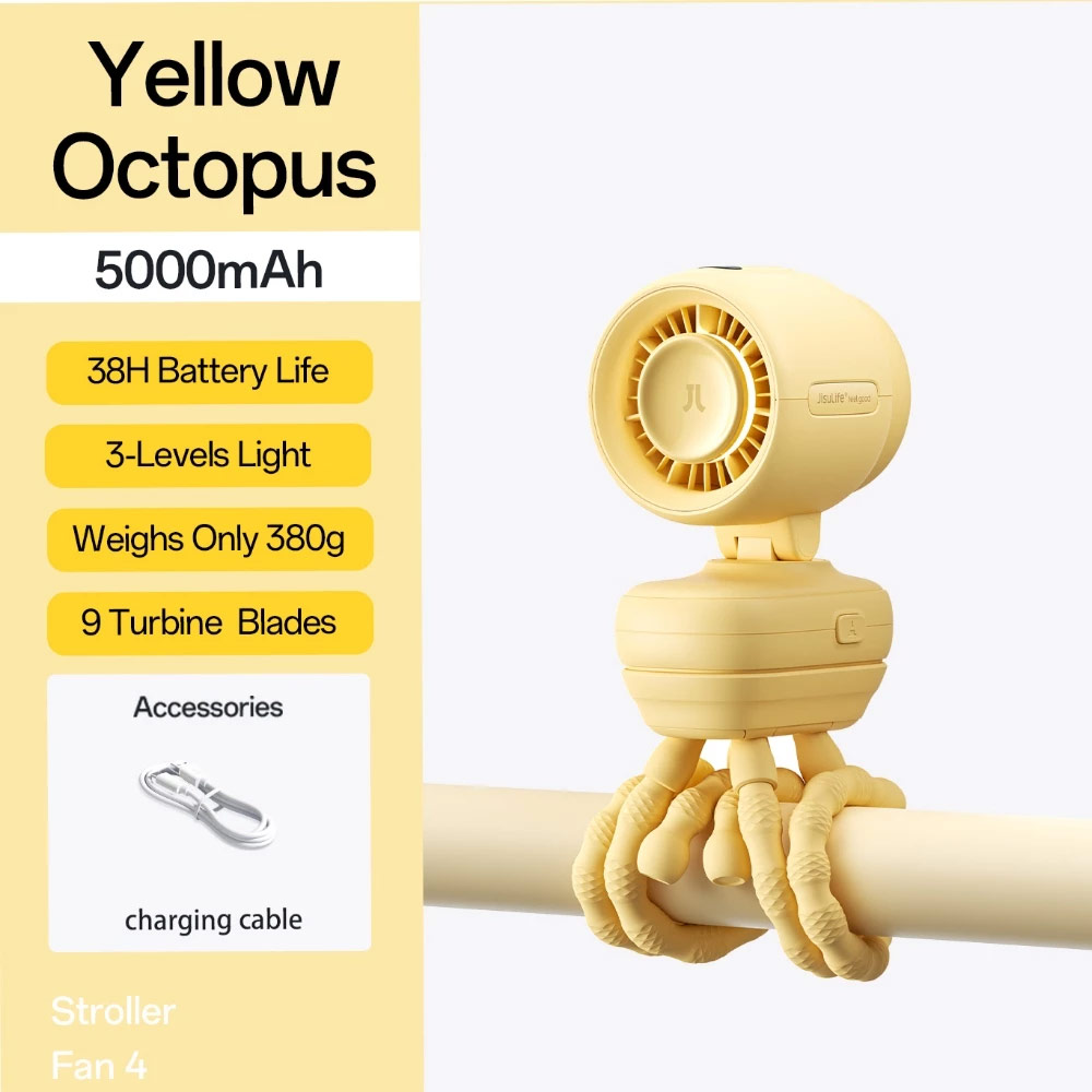 Picture of JisuLife Stroller Fan 4 Portable Baby Stroller Fan 5000mAh 38H Long Battery Ultra Quiet Natural Wind Octopus Stand Fan (Yellow) Red Design- Red Design Cases, Red Design Covers, iPad Cases and a wide selection of Red Design Accessories in Malaysia, Sabah, Sarawak and Singapore 