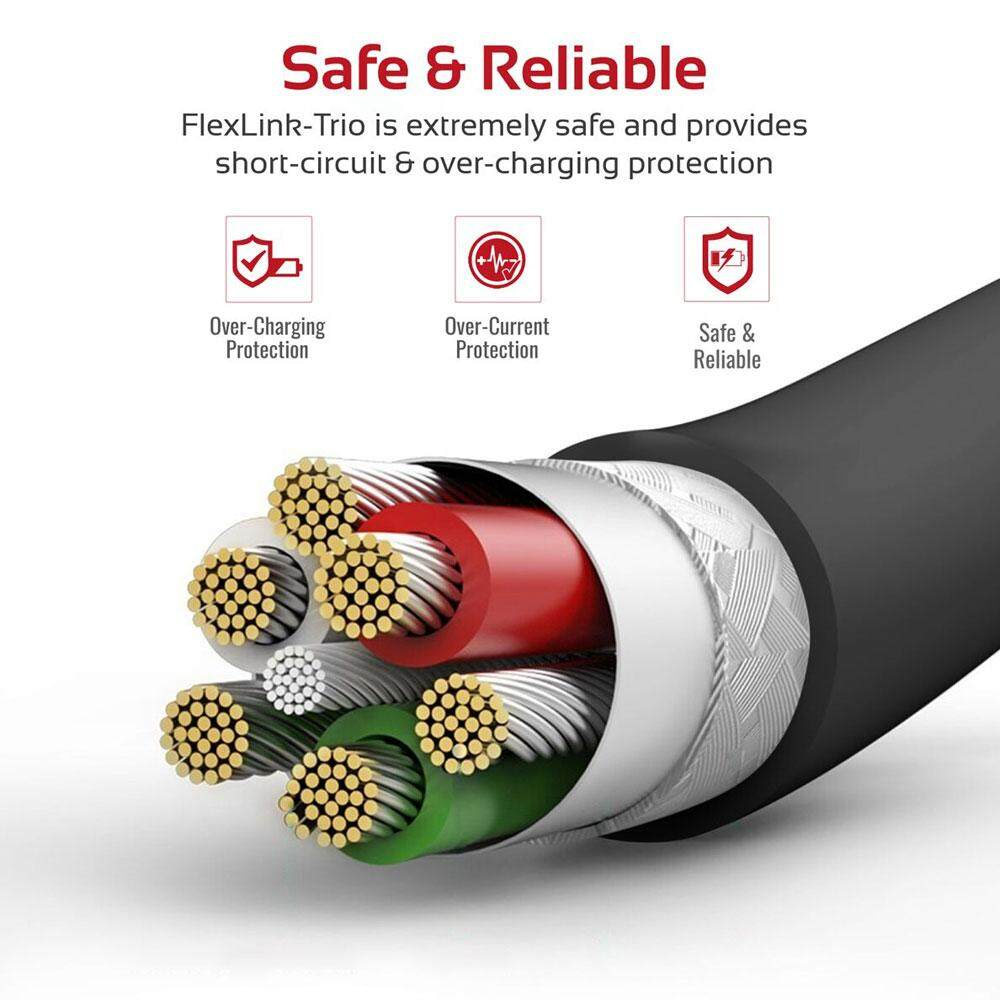 Picture of Promate Multi Charging Cable 3 in 1 High Quality 1.2m USB to Type-C™ Lightning and Micro USB Charging and Syncing Cable with Flexible ExoFlex Neck and Over Charging Protection for Smartphones Tablets MP3 Player FlexLink-Trio
