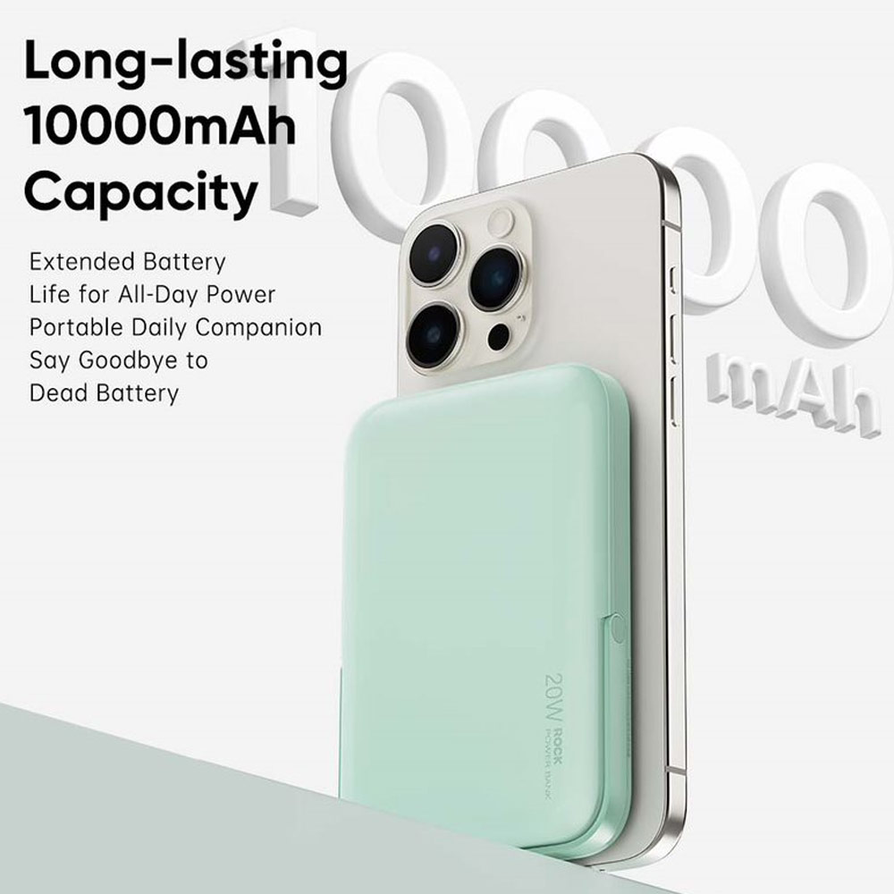 Picture of Rock P20 SE PD20W 15W Magnetic Wireless Charging Fast Charge 10000mAh Travel Portable Small Palm Size Compact Mini Power Bank powerbank Stand Holder (Beige)