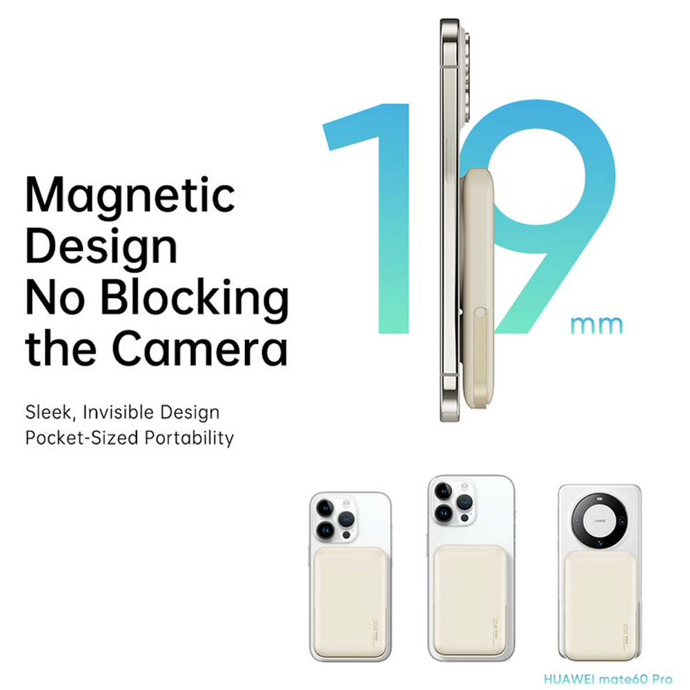 Picture of Rock P20 SE PD20W 15W Magnetic Wireless Charging Fast Charge 10000mAh Travel Portable Small Palm Size Compact Mini Power Bank powerbank Stand Holder (Beige)