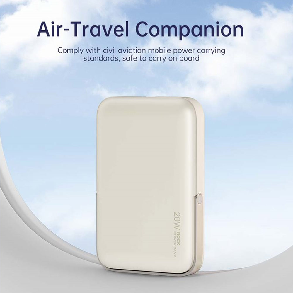 Picture of Rock P20 SE PD20W 15W Magnetic Wireless Charging Fast Charge 10000mAh Travel Portable Small Palm Size Compact Mini Power Bank powerbank Stand Holder (Beige)