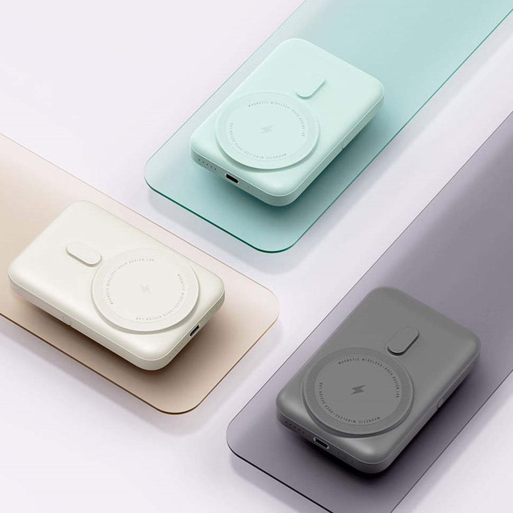 Picture of Rock P20 SE PD20W 15W Magnetic Wireless Charging Fast Charge 10000mAh Travel Portable Small Palm Size Compact Mini Power Bank powerbank Stand Holder (Beige)