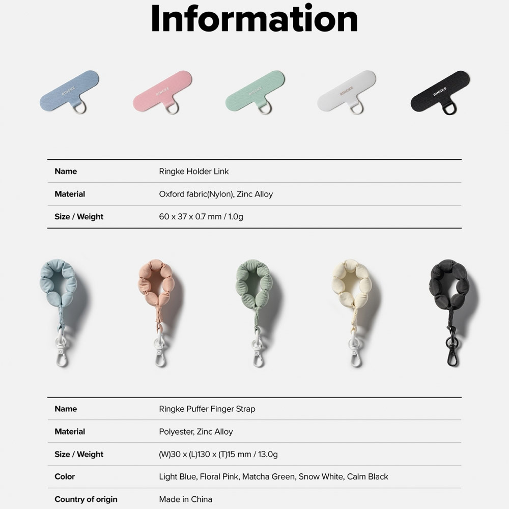 Picture of Ringke Eye Catching Holder Link & Puffer Finger Strap for Phone case (Light Blue)