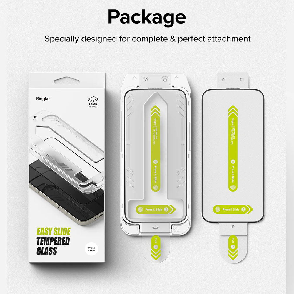 Picture of Apple iPhone 15 Pro 6.1 Screen Protector | Ringke Easy Slide Tempered Glass Screen Protector with Easy Installation Jig Kit for iPhone 15 Pro 6.1 (HD Clear) 2 Pack