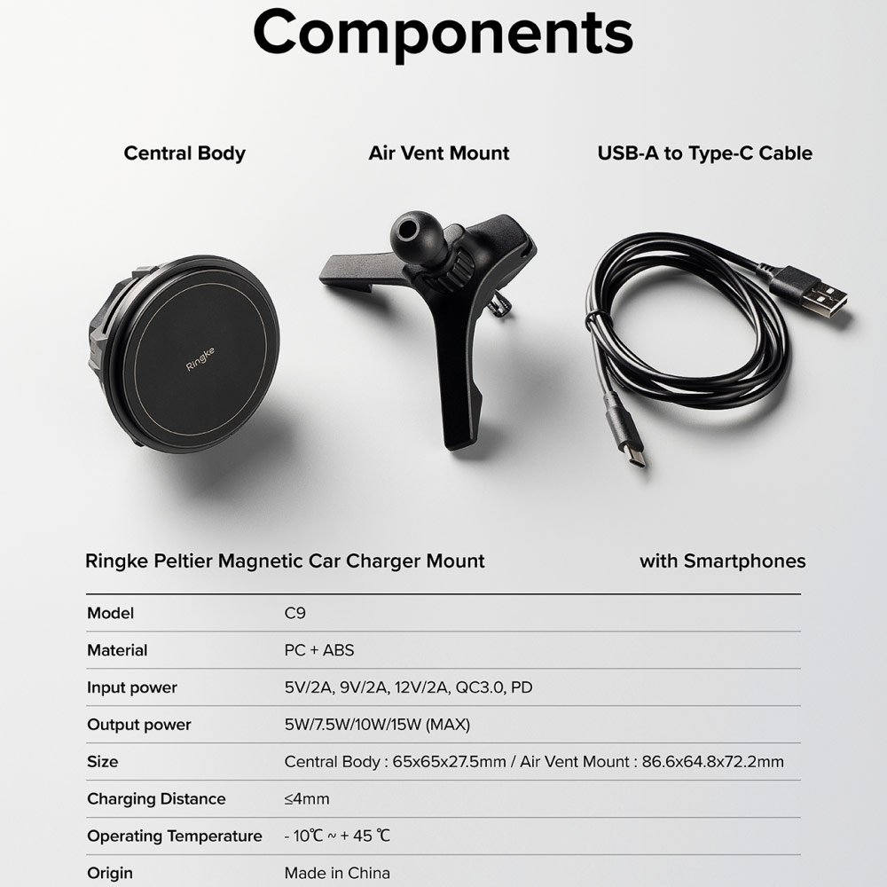 Picture of Apple iPhone 14 Pro Max 6.7 | Ringke Peltier Magnetic Car Drive Qi Wireless Charging 15W Max Fast Charge Air Vent Car Mount Phone Holder for iPhone 14 Pro Max 13 Pro Max (Air Vent)