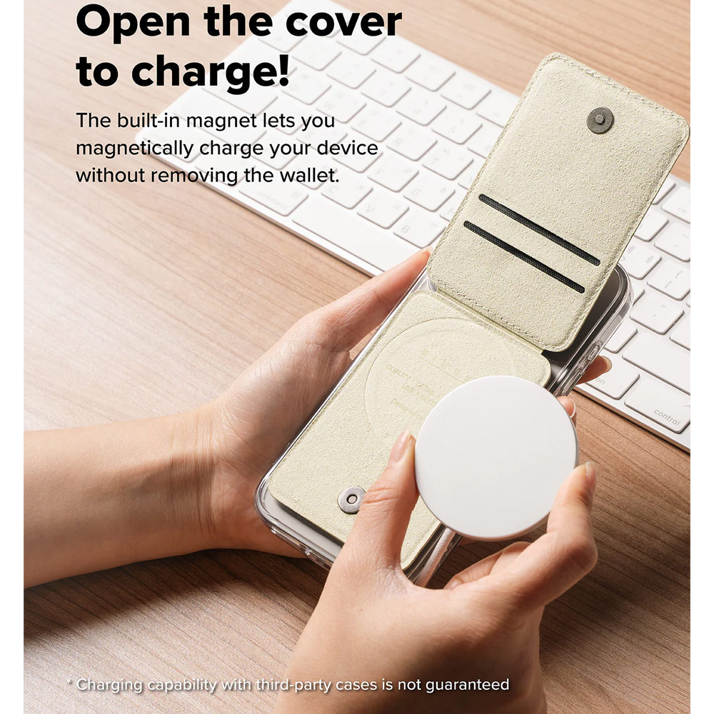 Picture of Apple iPhone 15 Pro Max 6.7  | Ringke Slide Grip PU Wallet Magnetic for iPhone 15 iPhone 16 Pro Max Card Holder Phone Stand (Beige Pink)