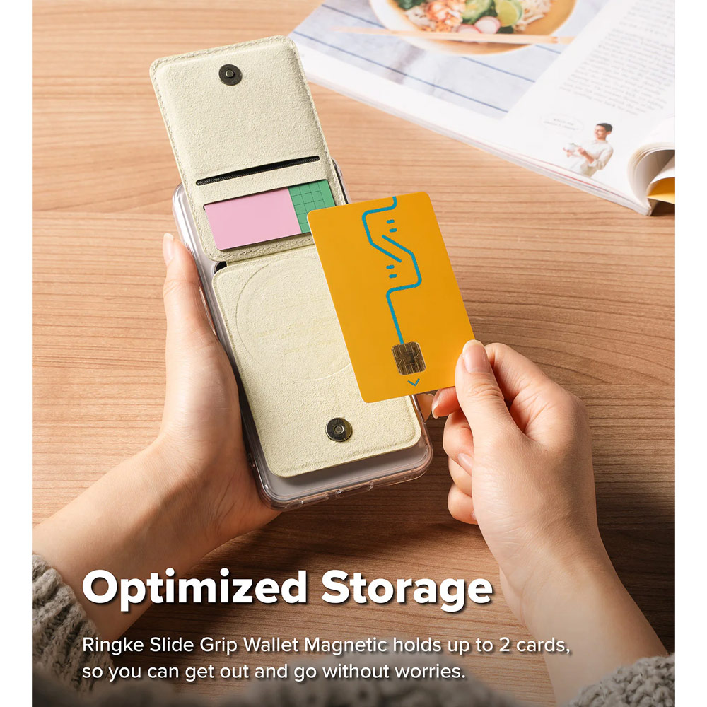Picture of Apple iPhone 15 Pro Max 6.7  | Ringke Slide Grip PU Wallet Magnetic for iPhone 15 iPhone 16 Pro Max Card Holder Phone Stand (Beige Pink)