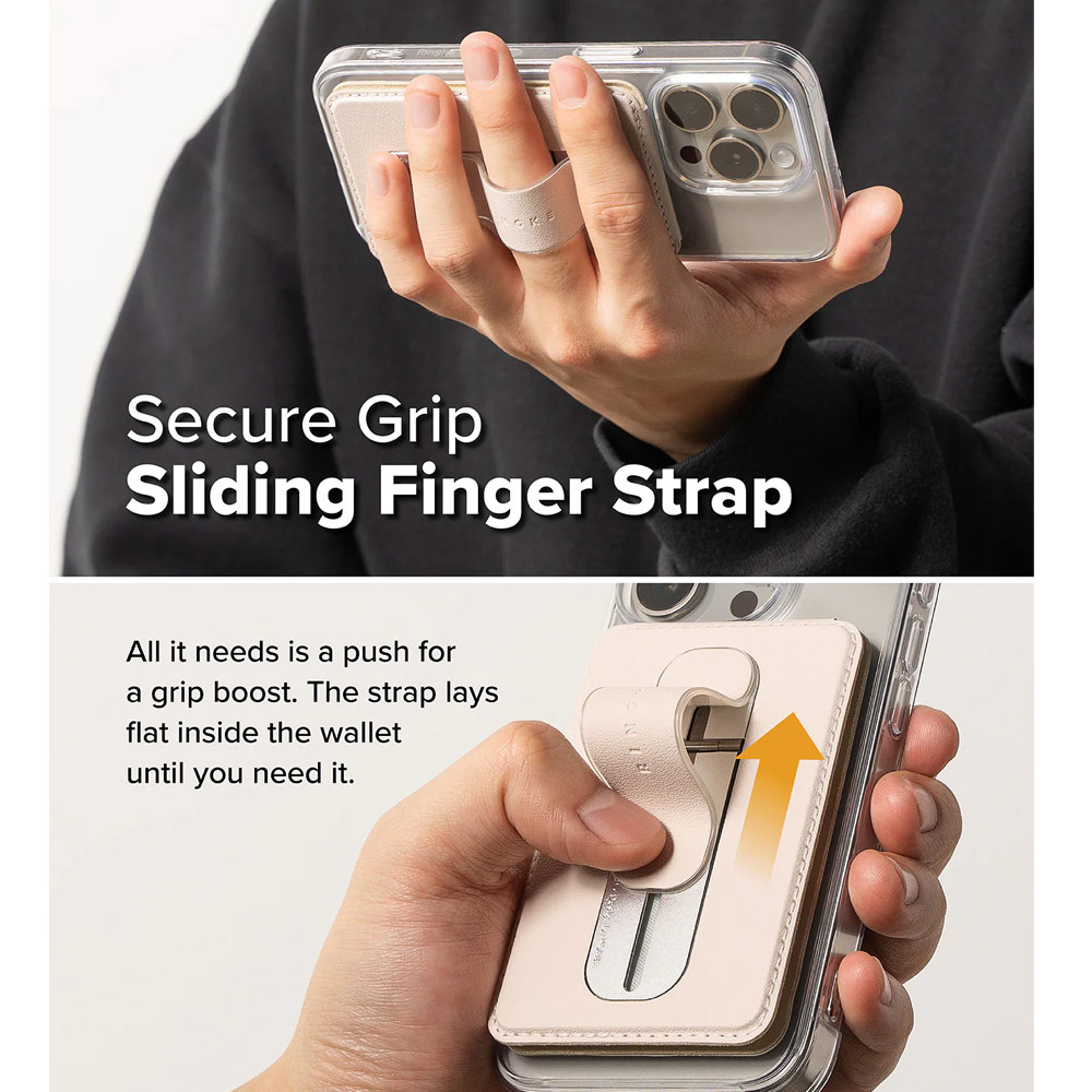 Picture of Apple iPhone 15 Pro Max 6.7  | Ringke Slide Grip PU Wallet Magnetic for iPhone 15 iPhone 16 Pro Max Card Holder Phone Stand (Beige Pink)