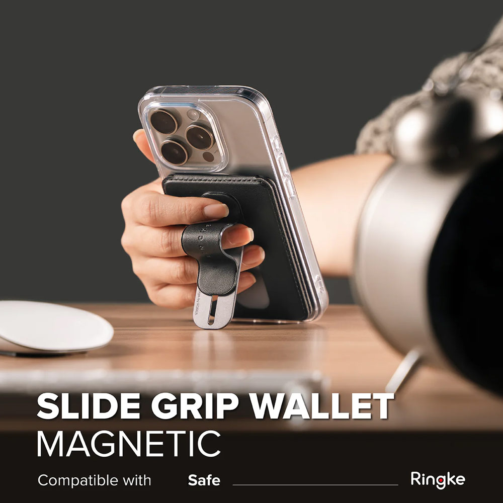 Picture of Apple iPhone 16 Pro Max 6.9  | Ringke Slide Grip PU Wallet Magnetic for iPhone 15 iPhone 16 Pro Max Card Holder Phone Stand (Black)