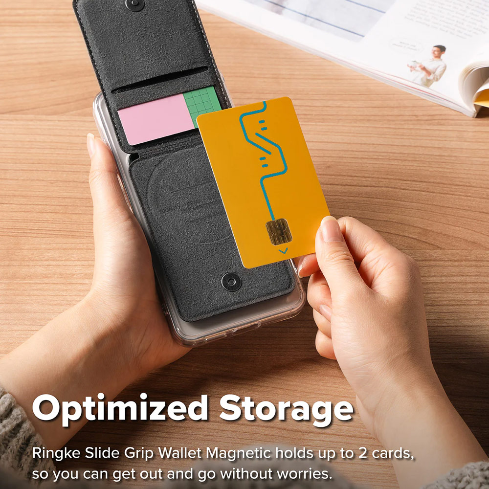 Picture of Apple iPhone 16 Pro Max 6.9  | Ringke Slide Grip PU Wallet Magnetic for iPhone 15 iPhone 16 Pro Max Card Holder Phone Stand (Black)