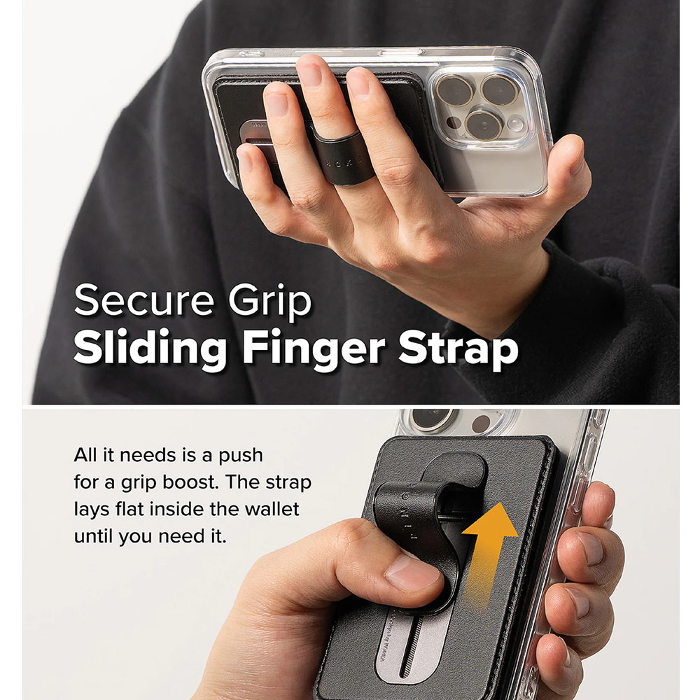 Picture of Apple iPhone 16 Pro Max 6.9  | Ringke Slide Grip PU Wallet Magnetic for iPhone 15 iPhone 16 Pro Max Card Holder Phone Stand (Black)