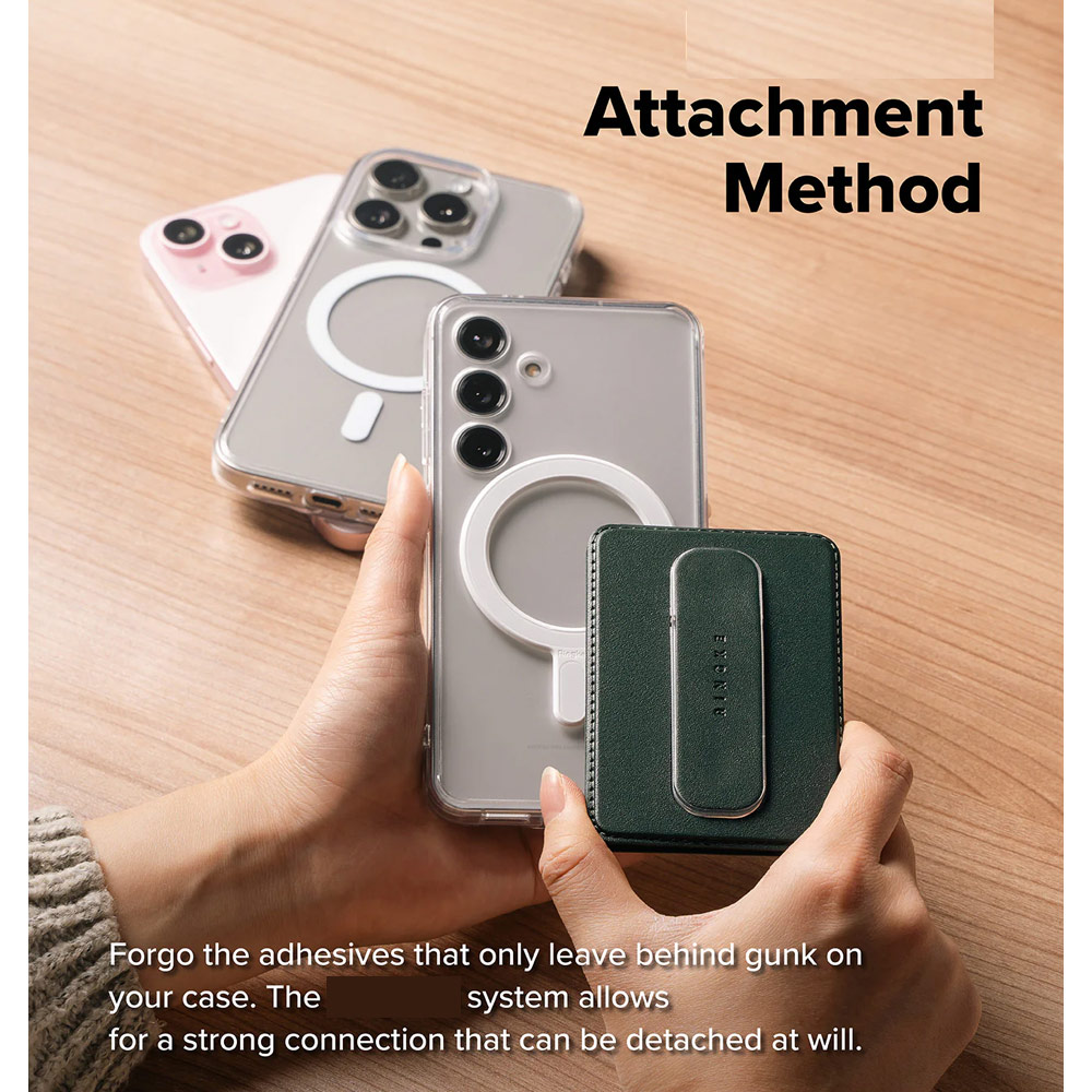 Picture of Apple iPhone 15 Pro Max 6.7  | Ringke Slide Grip PU Wallet Magnetic for iPhone 15 iPhone 16 Pro Max Card Holder Phone Stand (Dark Green)