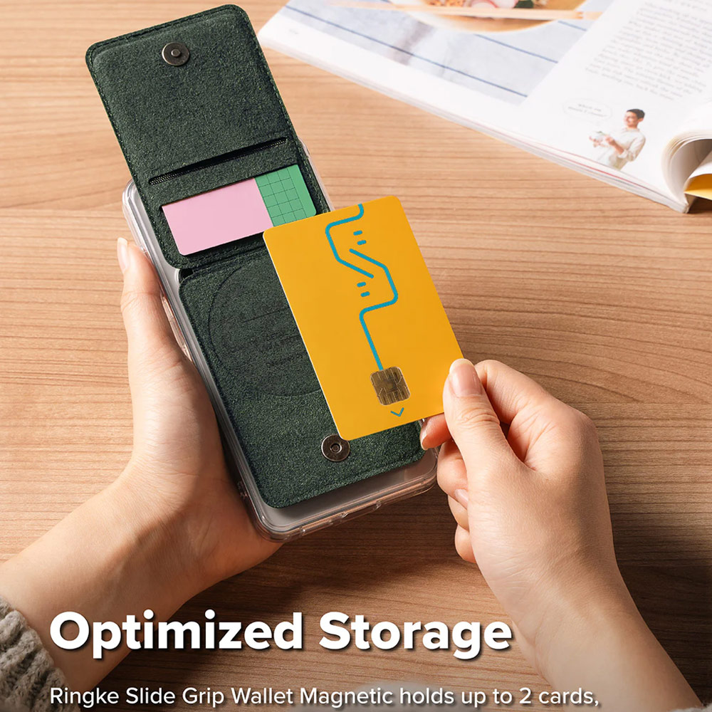 Picture of Apple iPhone 15 Pro Max 6.7  | Ringke Slide Grip PU Wallet Magnetic for iPhone 15 iPhone 16 Pro Max Card Holder Phone Stand (Dark Green)