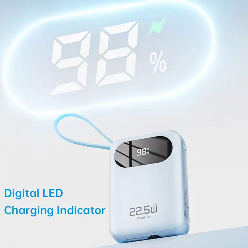 Picture of Rock Y11 Mini Compact Size PD 20W 20000mAh Travel Portable Small Palm Size Compact Mini Power Bank powerbank with Multiple Built in Cable USB C USB L (Blue)