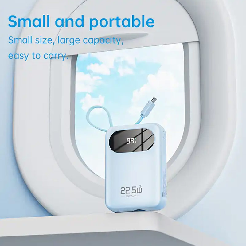 Picture of Rock Y11 Mini Compact Size PD 20W 20000mAh Travel Portable Small Palm Size Compact Mini Power Bank powerbank with Multiple Built in Cable USB C USB L (Blue)