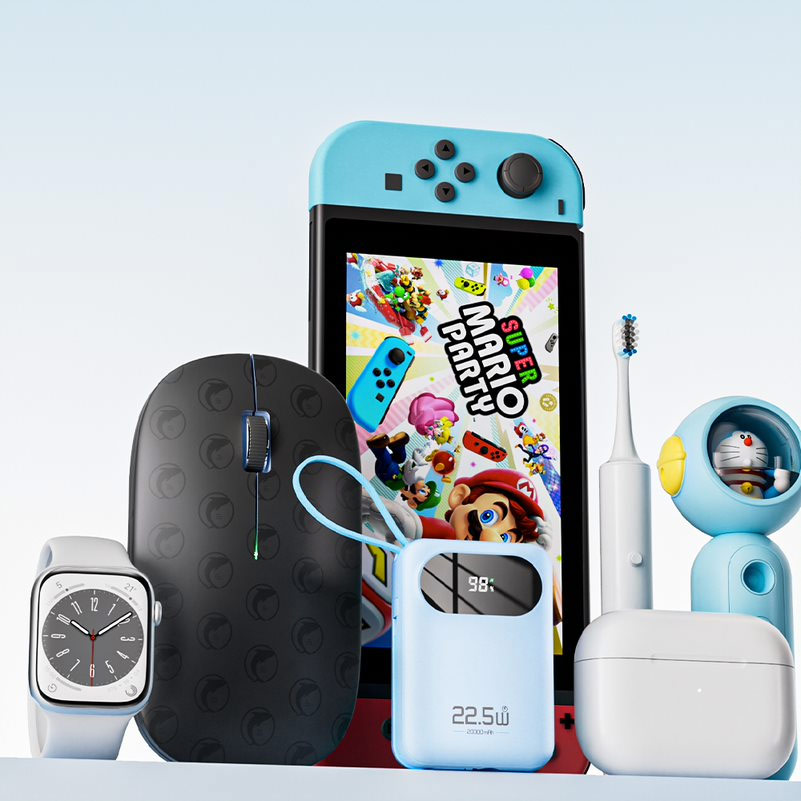 Picture of Rock Y11 Mini Compact Size PD 20W 20000mAh Travel Portable Small Palm Size Compact Mini Power Bank powerbank with Multiple Built in Cable USB C USB L (Blue)