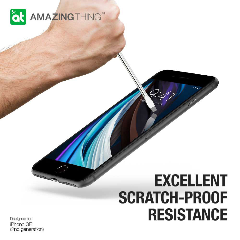 Picture of Apple iPhone 7 4.7  | AMAZINGthing SUPREME GLASS DUST FILTER for iPhone SE (2020) (2022) Full Glass 0.3mm 2.75D Black for Apple iPhone SE 4.7 2020 (Glossy Black)