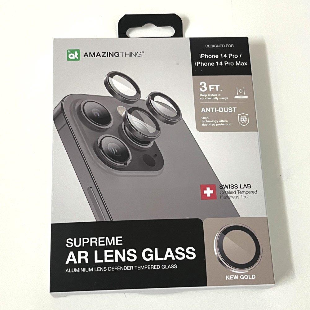 Picture of Apple iPhone 14 Pro 6.1  | Amazingthing Supreme AR Lens Glass Aluminum Defender Tempered Glass Protector for iPhone 14 Pro 6.1 iPhone 14 Pro Max 6.7 (3PCS New Gold)