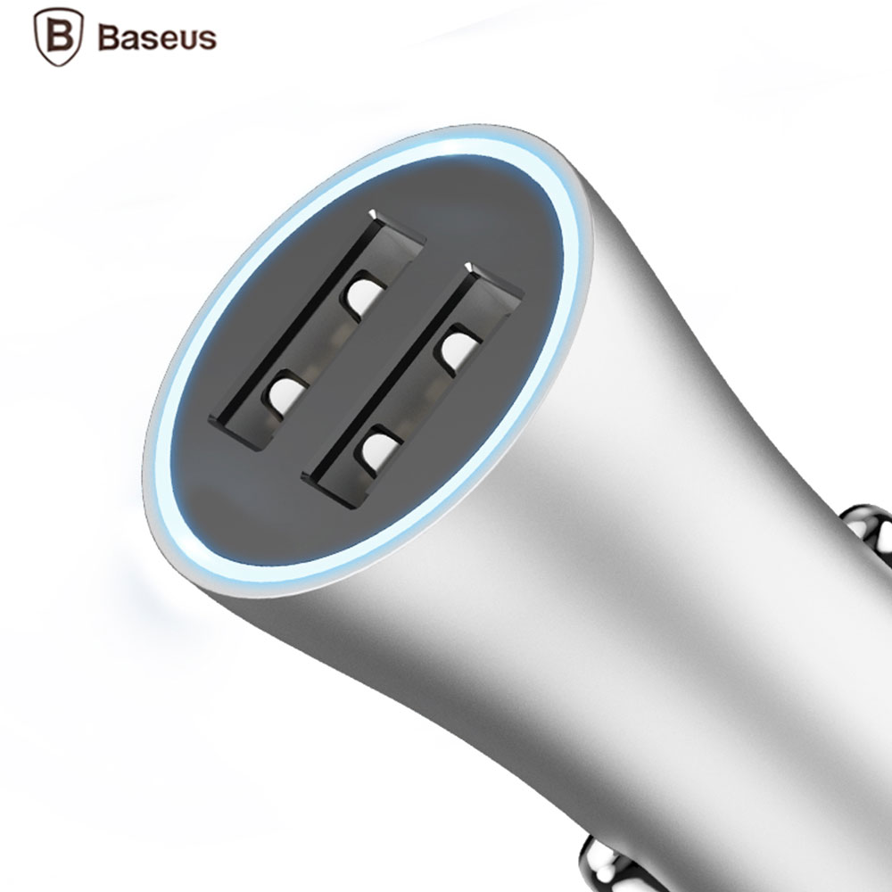Picture of Baseus 2 Dual USB  2.4 Max Charge Aluminum Alloy Car Charger (Silver)