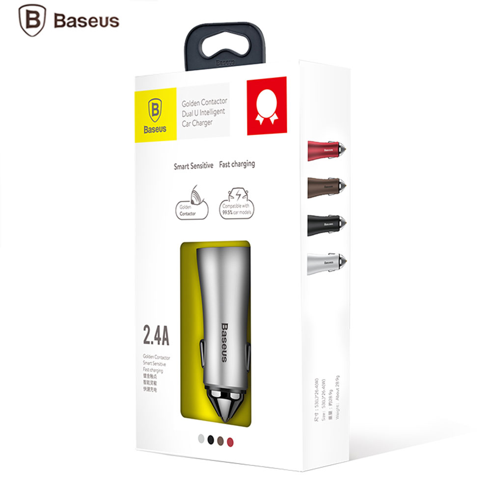 Picture of Baseus 2 Dual USB  2.4 Max Charge Aluminum Alloy Car Charger (Silver)
