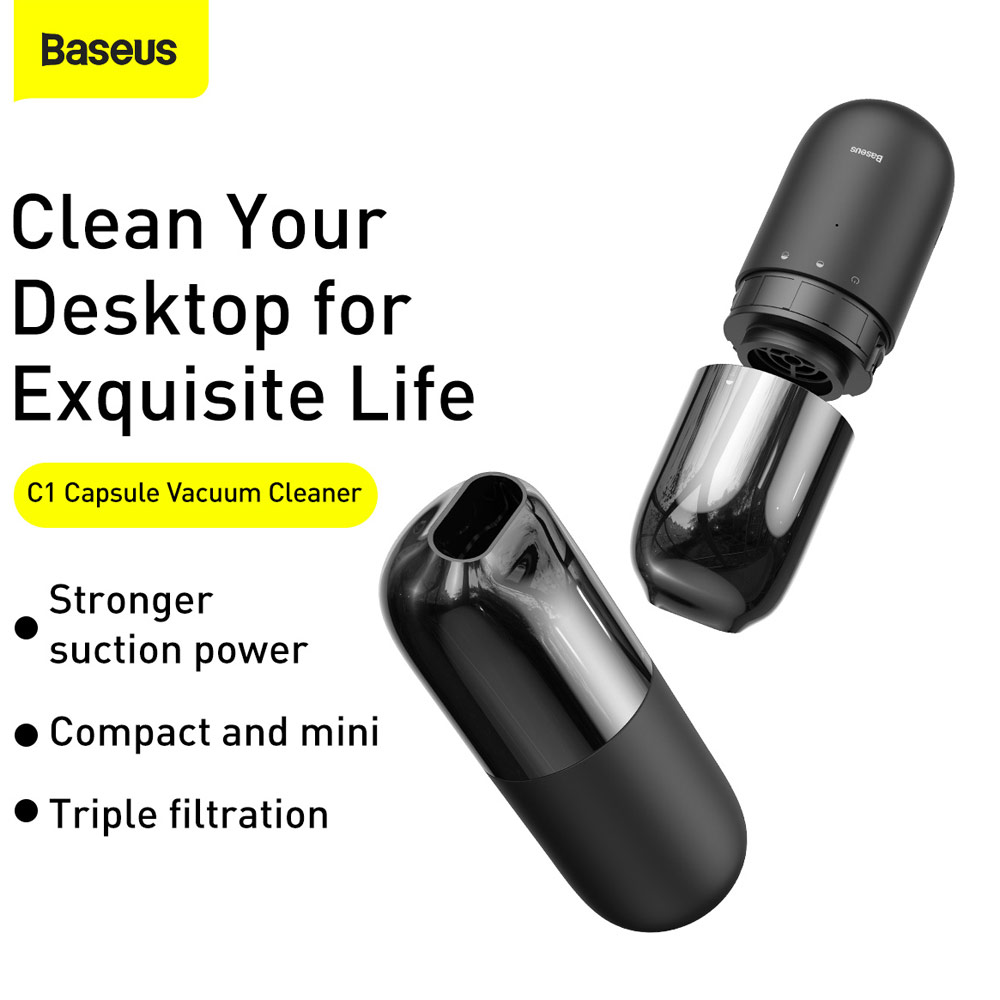 Picture of Baseus C1 Mini and Portable Strong Suction Rechargable Cordless Wireless Wire Free Car Vacuum Cleaner Bed Vacuum Cleaner Sofa Vacuum Cleaner (Black)