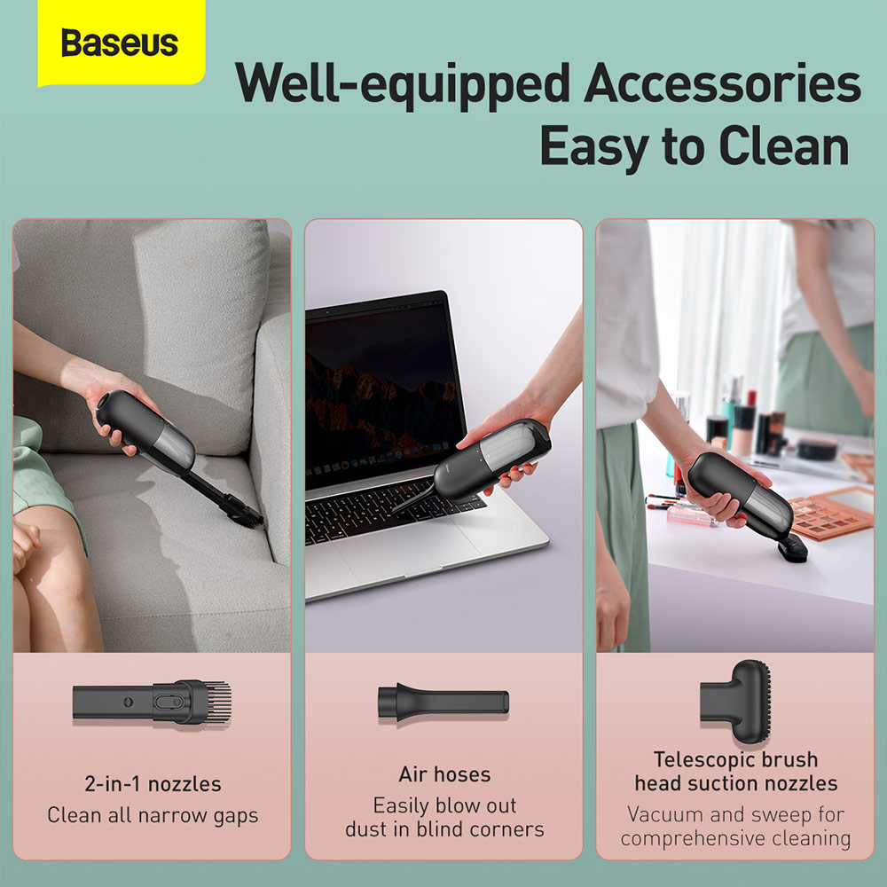 Picture of Baseus C1 Mini and Portable Strong Suction Rechargable Cordless Wireless Wire Free Car Vacuum Cleaner Bed Vacuum Cleaner Sofa Vacuum Cleaner (Black)