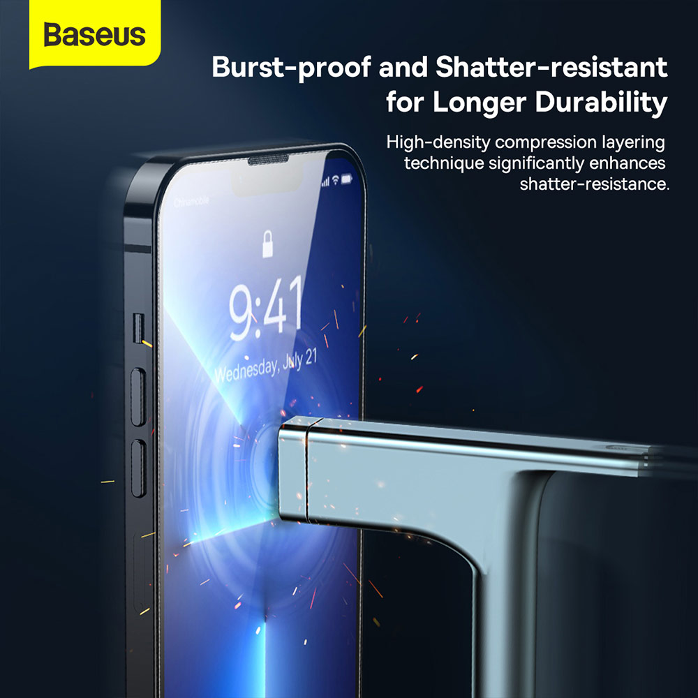 Picture of Apple iPhone 13 Pro Max 6.7 | Baseus Full Coverage Invisible Tempered Glass with Cellular Dust Prevention for iPhone 13 Pro Max 6.7 (HD Clear 2pcs)