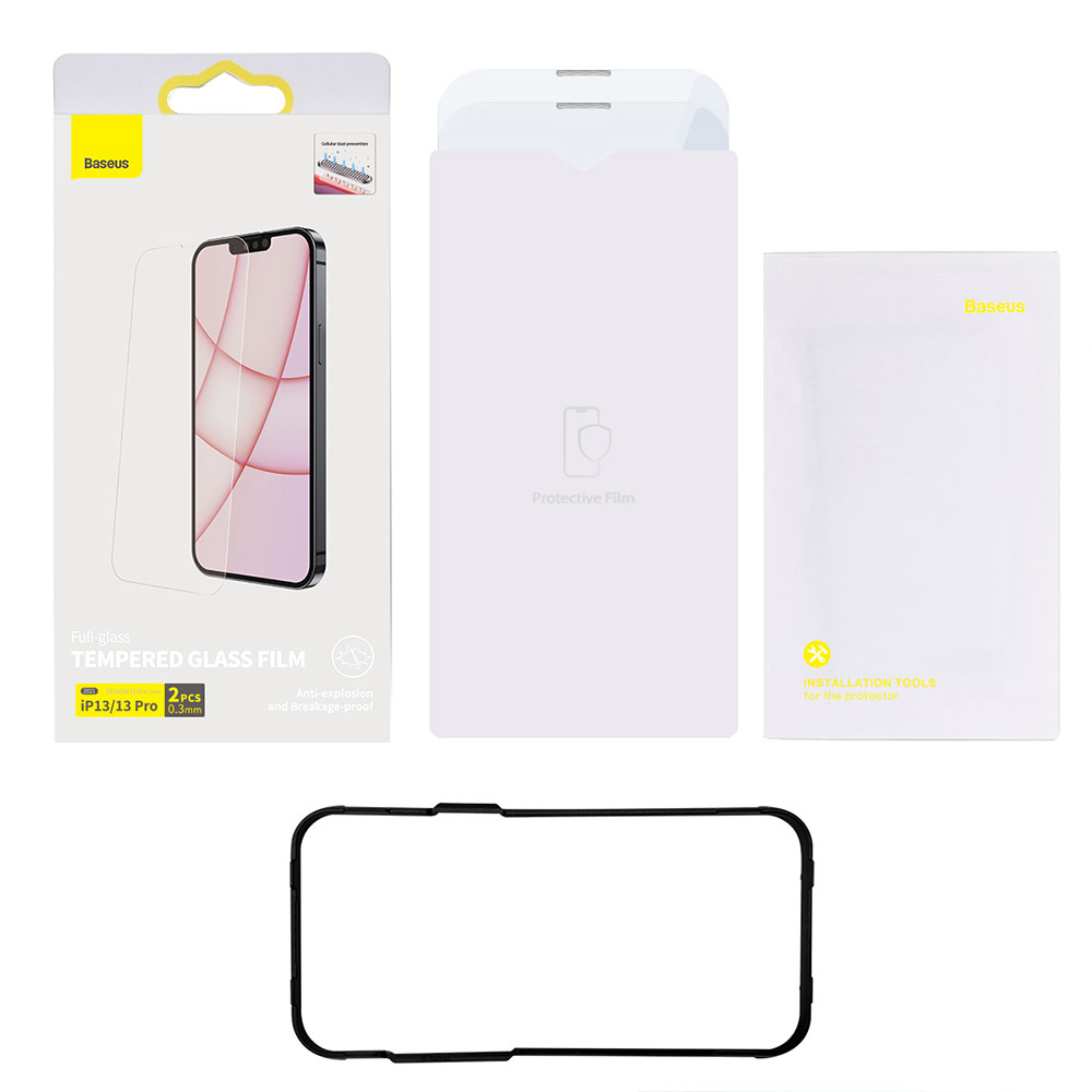 Picture of Apple iPhone 13 Pro Max 6.7  | Baseus Full Coverage Invisible Tempered Glass with Cellular Dust Prevention for iPhone 13 Pro Max 6.7 (HD Clear 2pcs)