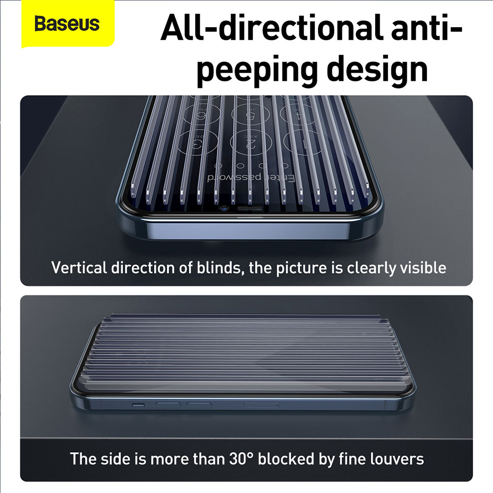 Picture of Apple iPhone 12 Pro Max 6.7 | Baseus 0.3mm Privacy Anti Peep Anti View Full Screen Tempered Glass for iPhone 12 Pro Max 6.7 (Privacy 2pcs Pack)