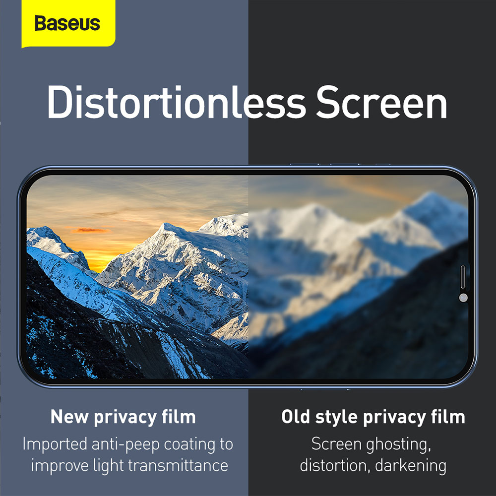 Picture of Apple iPhone 12 Pro Max 6.7 | Baseus 0.3mm Privacy Anti Peep Anti View Full Screen Tempered Glass for iPhone 12 Pro Max 6.7 (Privacy 2pcs Pack)