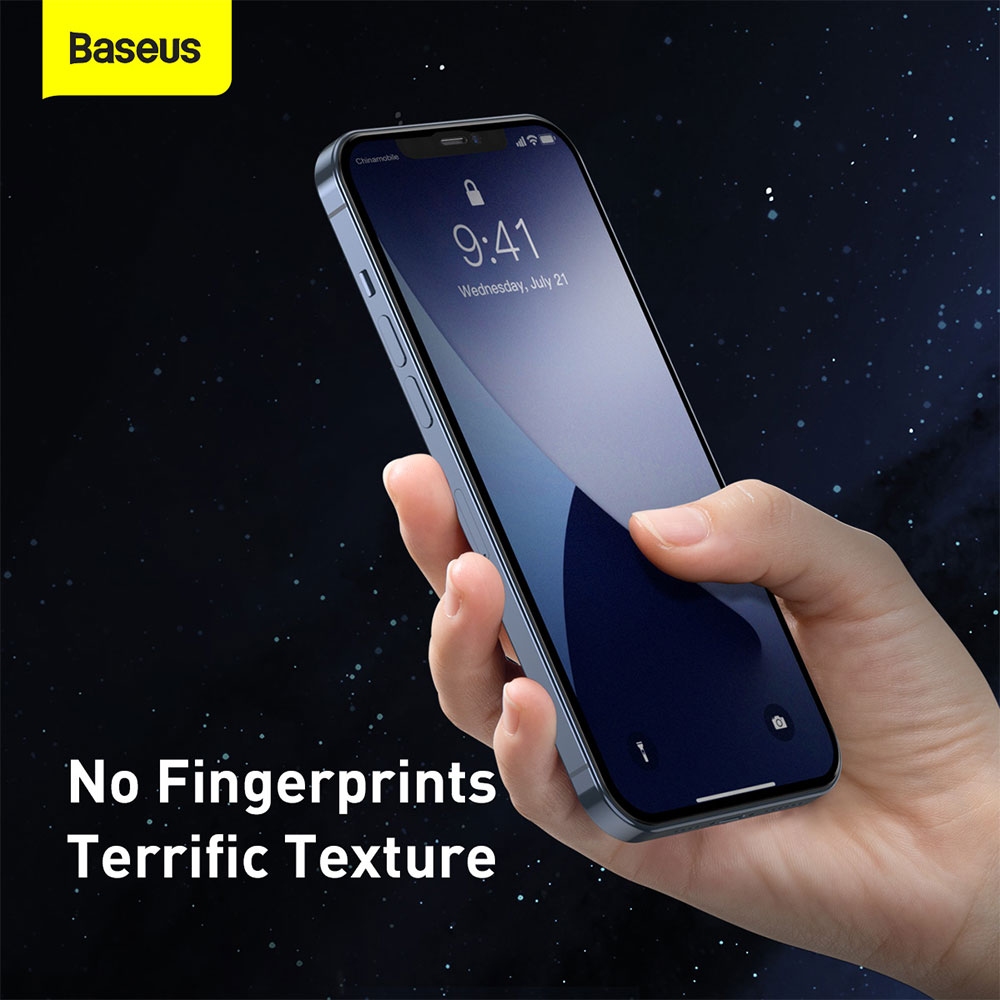 Picture of Apple iPhone 12 Pro Max 6.7 | Baseus 0.25mm Frosted Gaming Gamer Full Screen Anti Finger Print Tempered Glass for iPhone 12 Pro Max 6.7 (Matte 2pcs Pack)