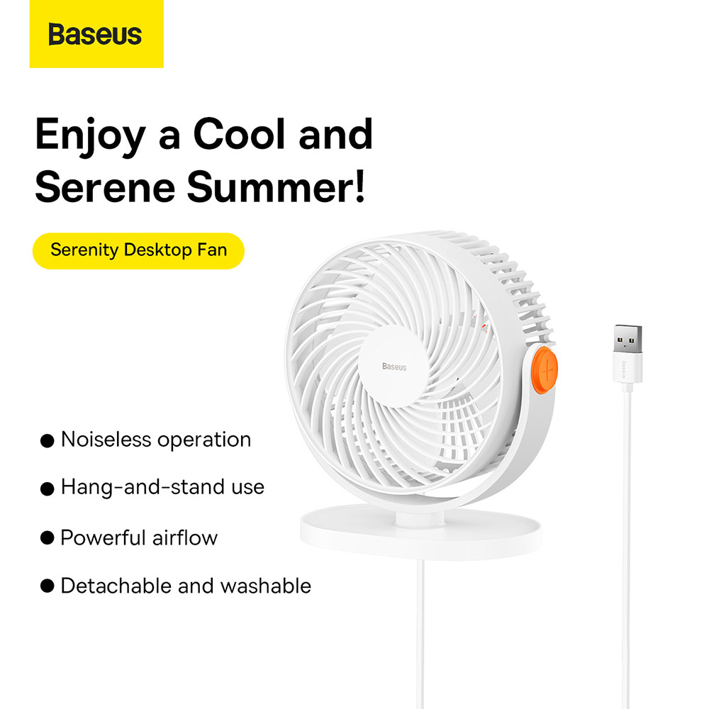 Picture of Baseus USB Mini Desktop Fan Home Office Wall Hanging Gift Idea Portable Fans (White)