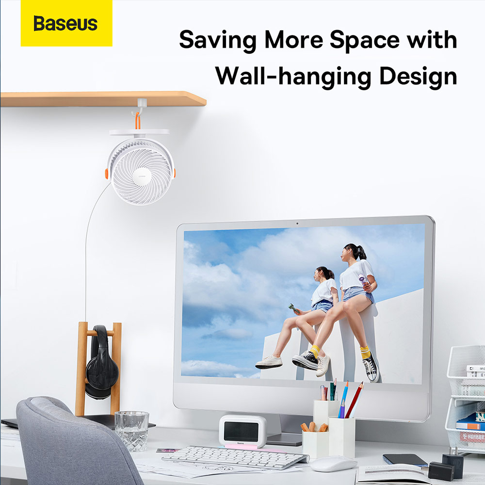 Picture of Baseus USB Mini Desktop Fan Home Office Wall Hanging Gift Idea Portable Fans (White)