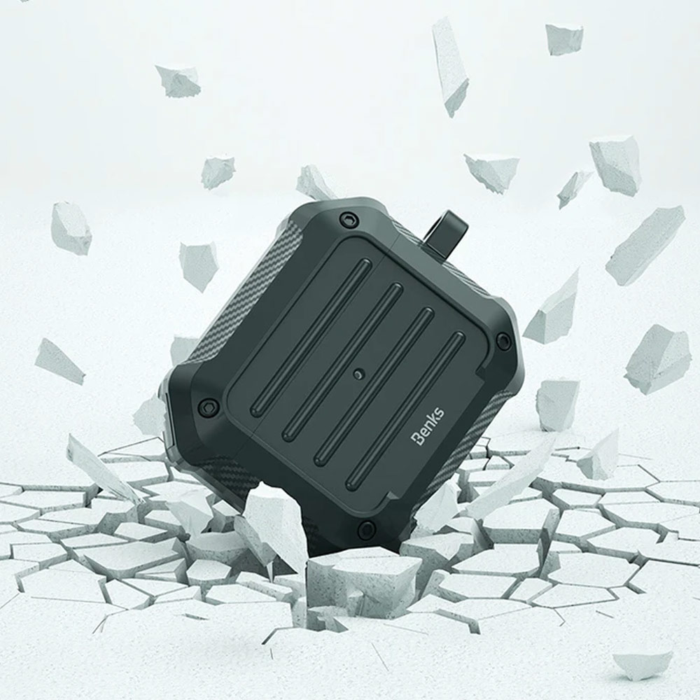 Picture of Apple Airpods 3 Case | Benks Suitcase Protective Case for AirPods 3 Liquid Silicone Case with Carabiner Hook (Grey)