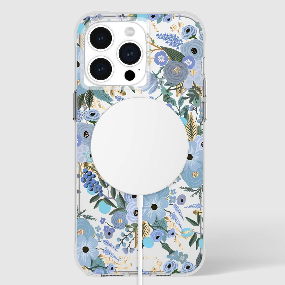Picture of Apple iPhone 15 Pro Max 6.7  | Case Mate Case-Mate Rifle Paper Co Floral Design Drop Protection Case with Magnetic Charging for iPhone 15 Pro Max 6.7 (Garden Party Blue)