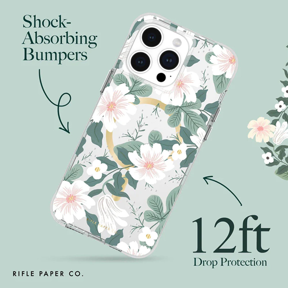 Picture of Apple iPhone 15 Pro 6.1 | Case Mate Case-Mate Rifle Paper Co Floral Design Drop Protection Case with Magnetic Charging for iPhone 15 Pro 6.1 (Willow)