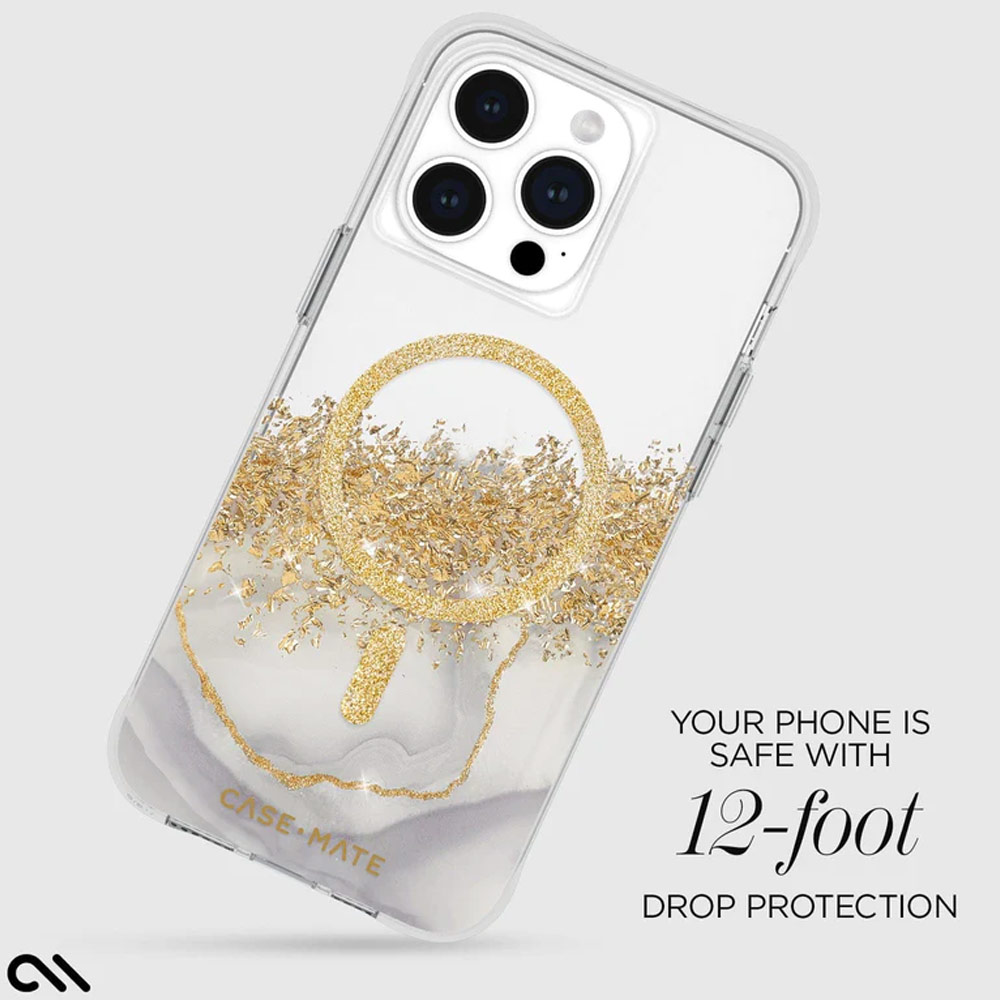 Picture of Apple iPhone 15 Pro 6.1  | Case Mate Case-Mate Stylish Design Karat Drop Protection Case with Magsafe Magnetic Charging for iPhone 15 Pro 6.1 (Marble Gold)
