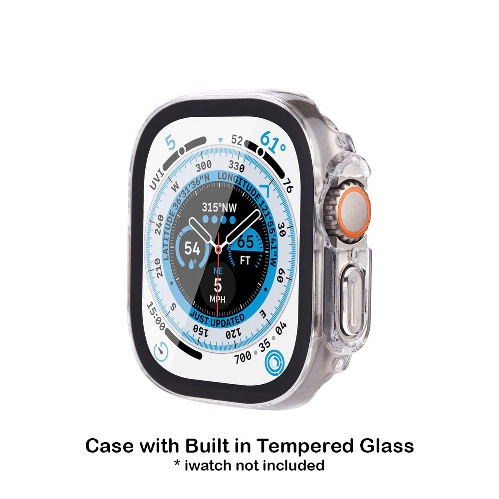 Picture of Apple Watch 49mm Ultra | Case Mate Pelican PC Hard Protection Case with integrated 9H Tempered Glass Case for Apple Watch 49mm Ultra Ultra 2 (Clear)