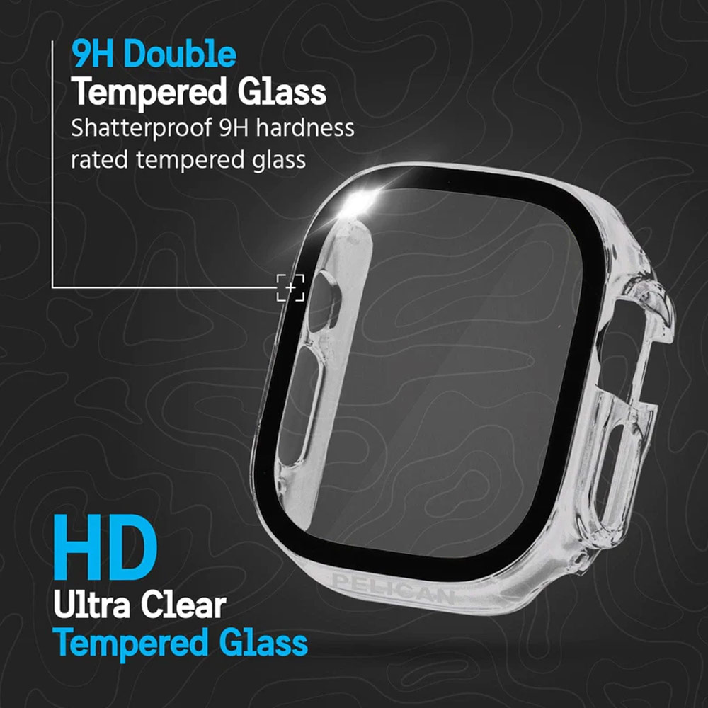 Picture of Apple Watch 49mm Ultra | Case Mate Pelican PC Hard Protection Case with integrated 9H Tempered Glass Case for Apple Watch 49mm Ultra Ultra 2 (Clear)