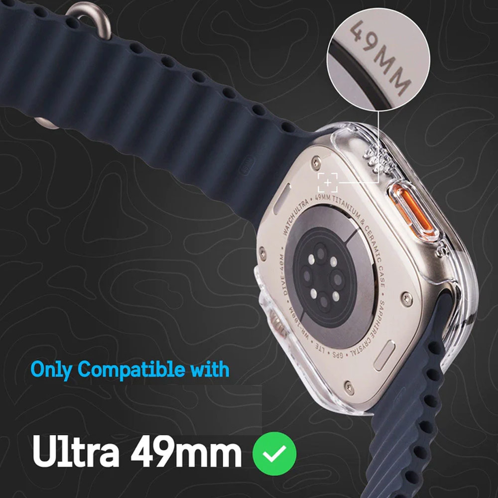 Picture of Apple Watch 49mm Ultra | Case Mate Pelican PC Hard Protection Case with integrated 9H Tempered Glass Case for Apple Watch 49mm Ultra Ultra 2 (Clear)