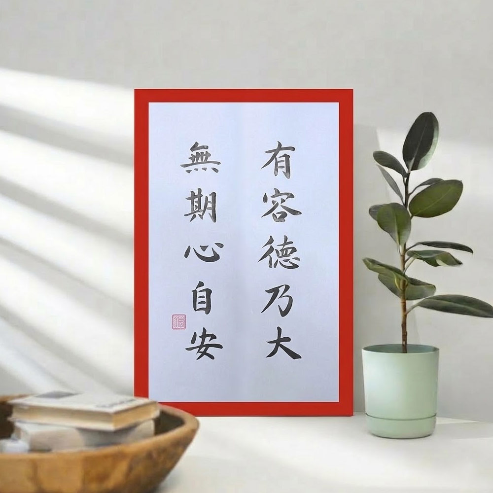 Picture of 手写书法装饰画 带框 Chinese Calligraphy with frame「有容德乃大 无求心自安」 客厅书房挂饰艺术品 中式家居摆 设适合家居与店铺 客厅书房装饰 送礼首选 乔迁新居开业都适合 30x21cm