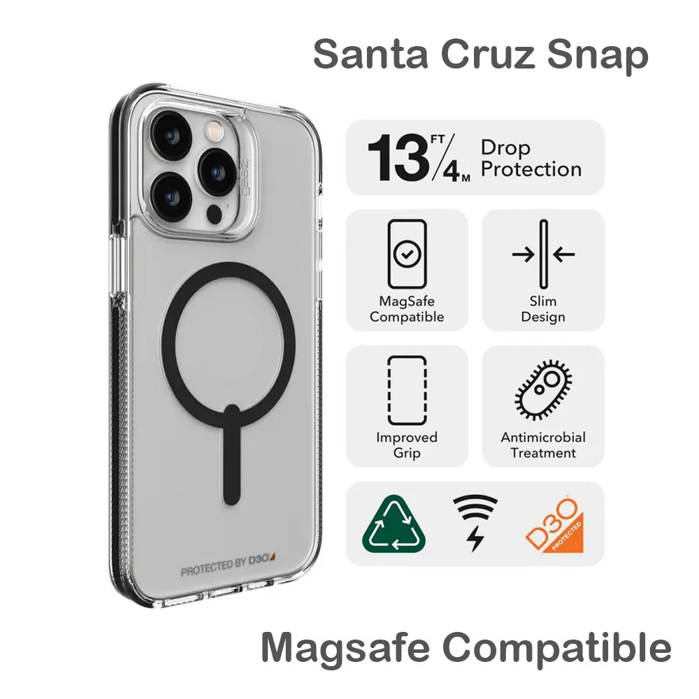 Picture of Apple iPhone 14 Pro 6.1 Case | Gear4 Santa Cruz Snap D30 Drop Protection Lightweight Case with Magsafe Compatible for iPhone 14 Pro 6.1 (Black)