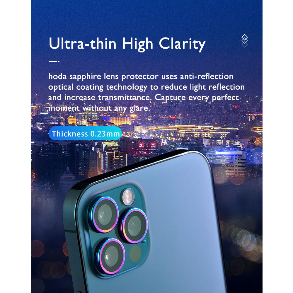 Picture of Apple iPhone 13 Pro 6.1  | Hoda Sapphire Lens Protector for iPhone 13 Pro 6.1 iPhone 13 Pro Max 6.7  (3PCS Flamed Titanium)