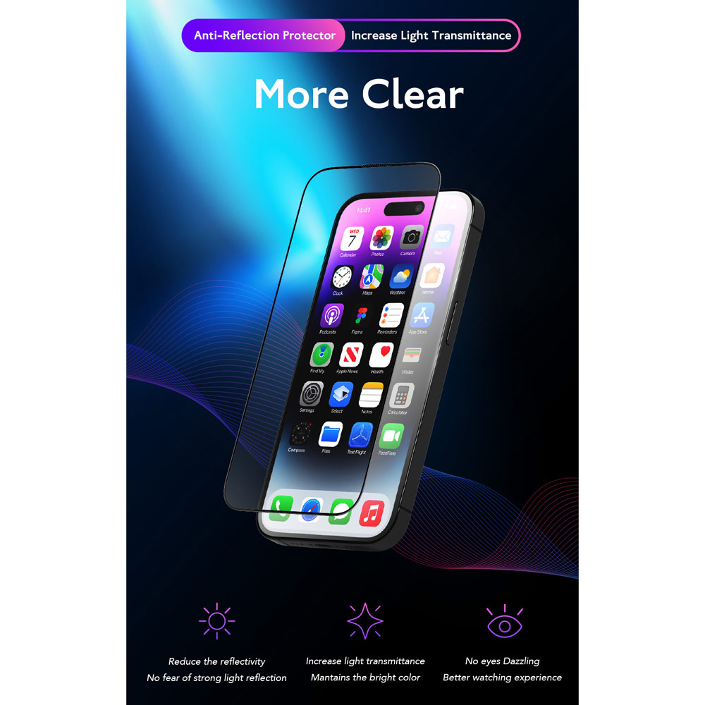 Picture of Apple iPhone 15 6.1 Screen Protector | Hoda 0.33mm 2.5D Full Coverage Anti Reflection Tempered Glass Screen Protector for iPhone 16 6.1 iPhone 15 6.1 (Anti Reflection)