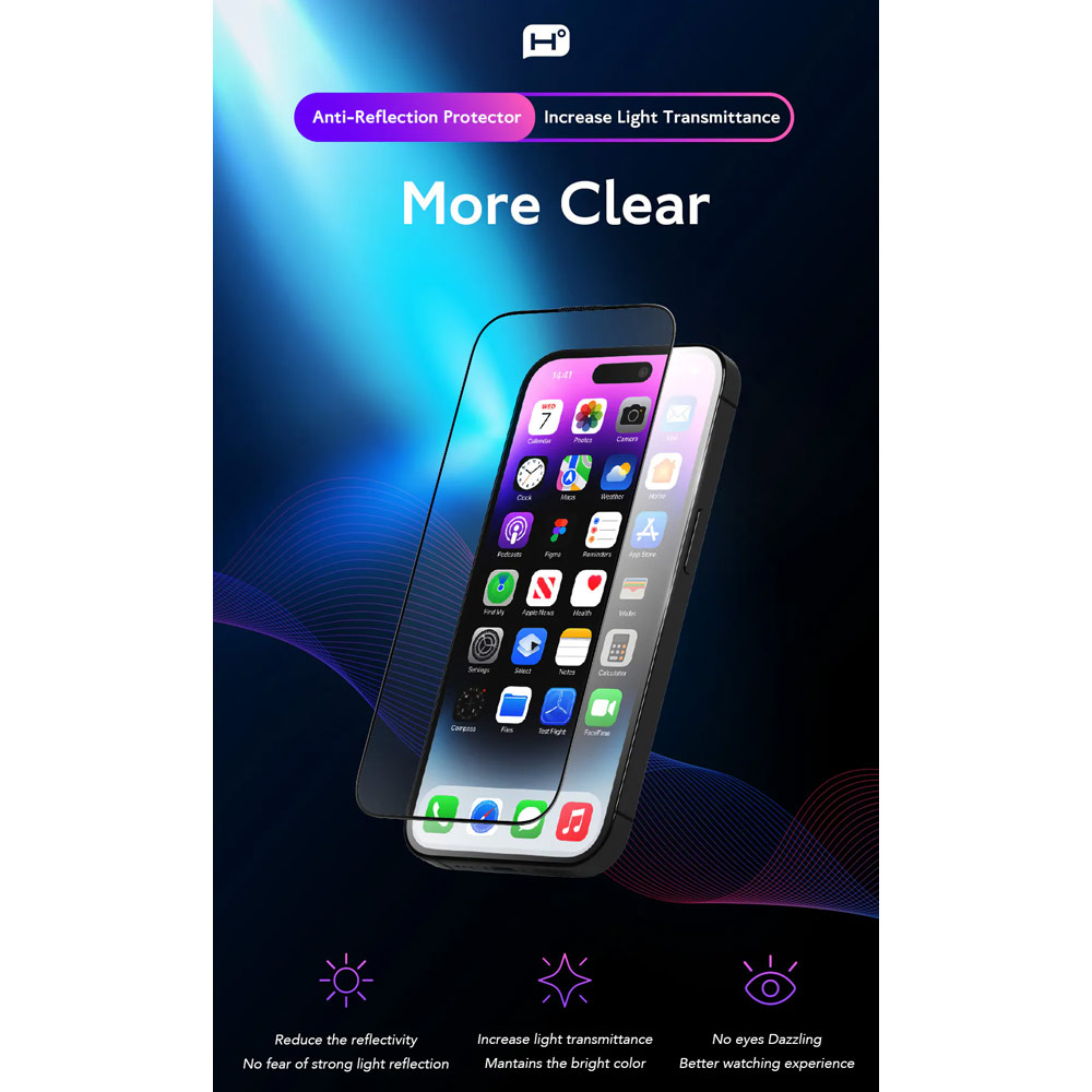 Picture of Apple iPhone 17 Pro Max 6.9 Screen Protector | Hoda Anti Reflection Full Coverage Tempered Glass Screen Protector for iPhone 17 Pro Max 6.9 (Anti Reflection Matte)