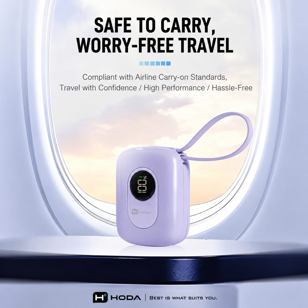Picture of Hoda 10000mAh CCC Travel Safe Powerbank 20W Fast Charge with Type-C Built In Cable Travel Friendly (Green)