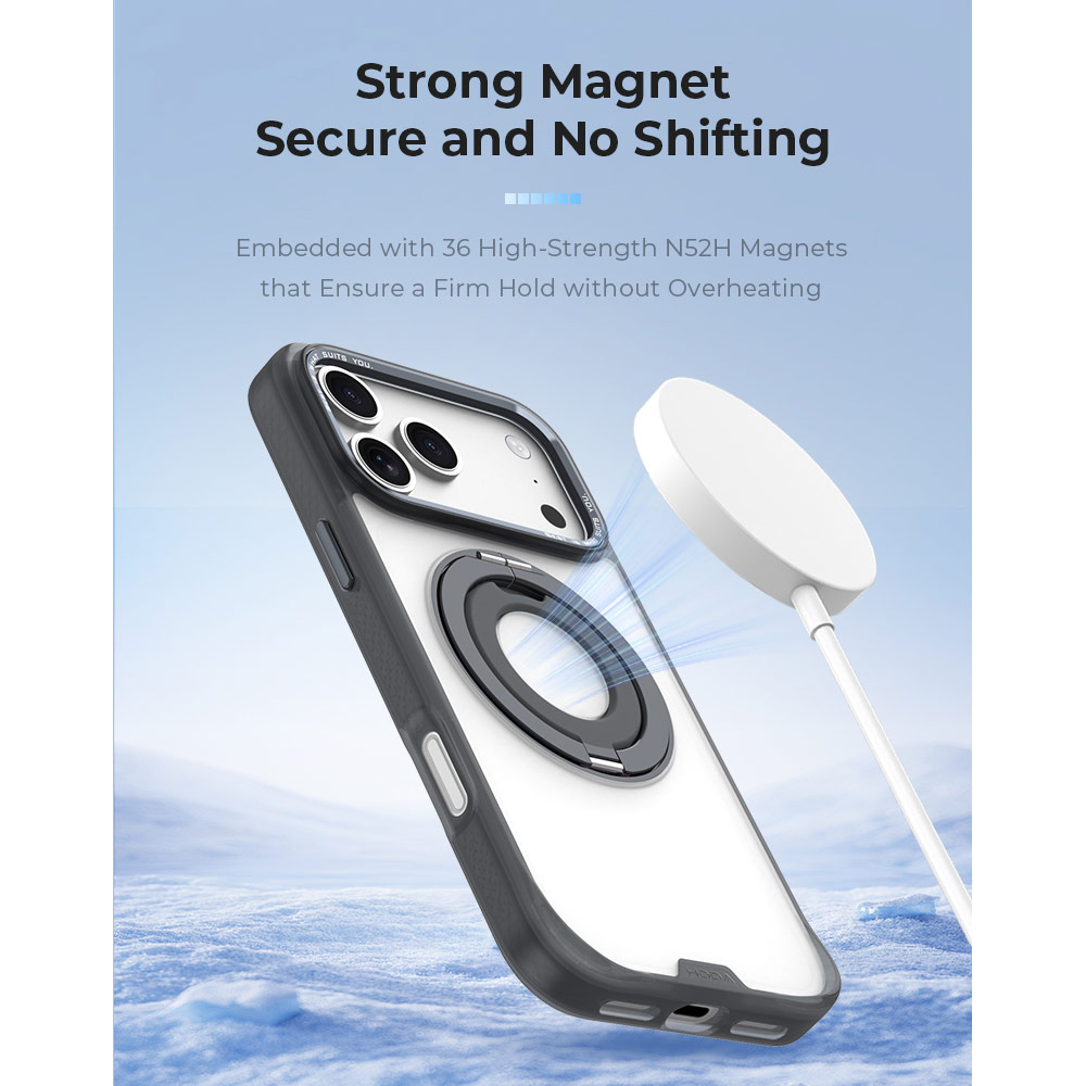 Picture of Apple iPhone 18 Pro Case | Hoda ROUGH Case Magnet with 360° foldable rotating ring-holder stand Enhanced with PureSurfaceTM for iPhone 18 Pro 17 Pro - Matte