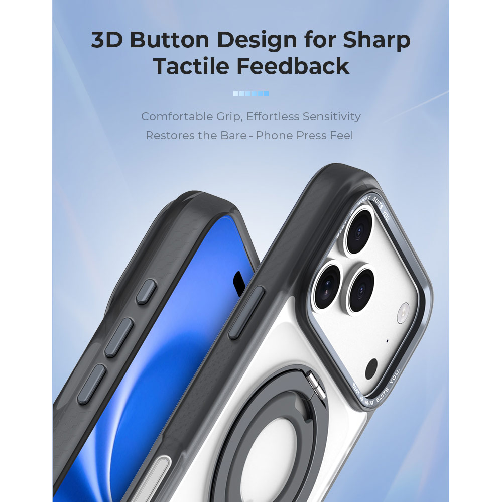 Picture of Apple iPhone 18 Pro Case | Hoda ROUGH Case Magnet with 360° foldable rotating ring-holder stand Enhanced with PureSurfaceTM for iPhone 18 Pro 17 Pro - Matte