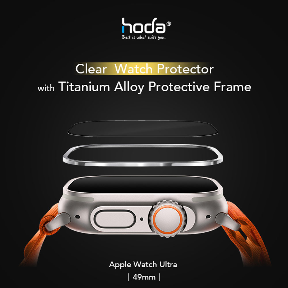 Picture of Apple Watch 49mm	Ultra  | Hoda Bezel Frame Clear Watch Protector with Titanium Alloy Protective Frame for Apple Watch 49mm Ultra Ultra 2 Ultra 3 (Matte Silver)